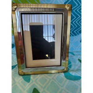 Vintage 80's Gold & Silver Tone Tabletop Picture Frame With Velvet Back Stand